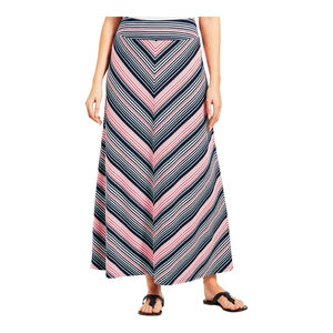 EUC Women's Talbots Striped Jersey Maxi Skirt Size L Multi-color Red Blue